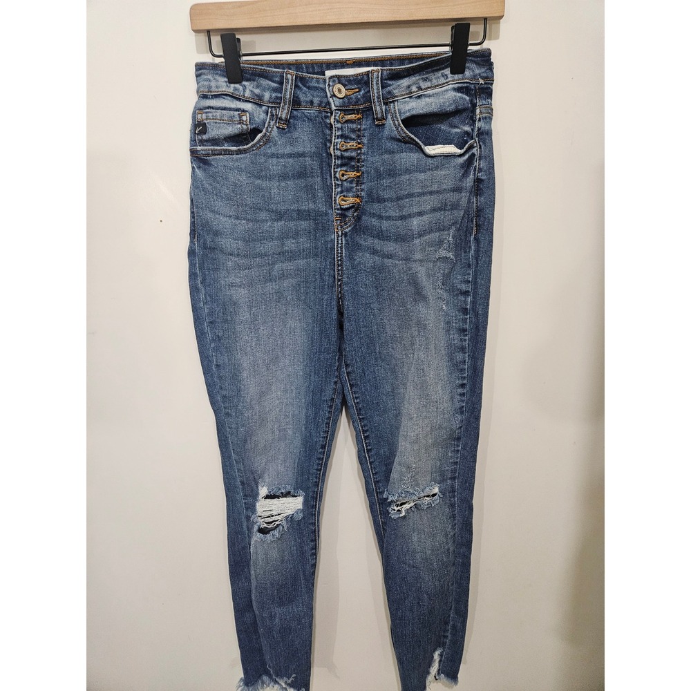 KanCan High Rise Button Fly Skinny Jeans Distressed Raw Hem KC8423M Size 5/26
